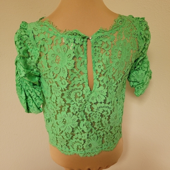 Joie Green Lace Blouse with Rushed Sleeves - Picture 5 of 5